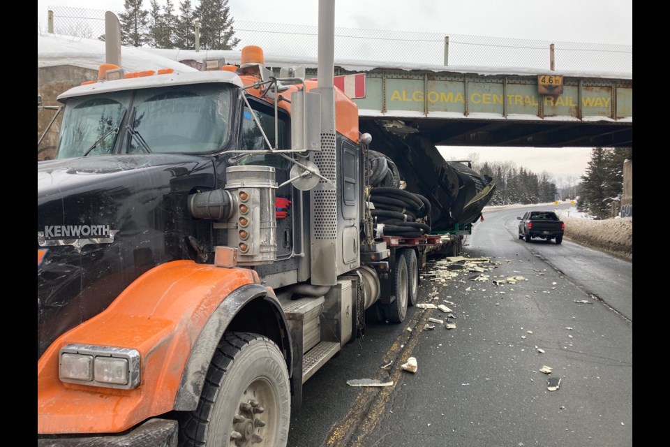 A transport struck the rail overpass on Highway 17 south of Fifth Line on Tuesday, Feb. 1, 2022