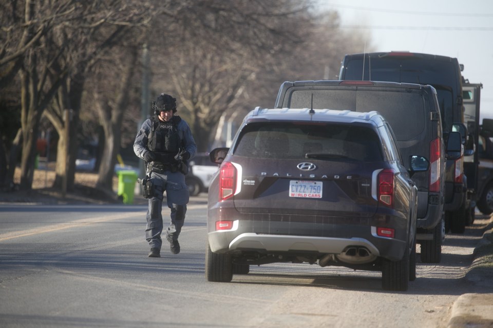 Police at scene of standoff that closed Pine Street on Wednesday evening.