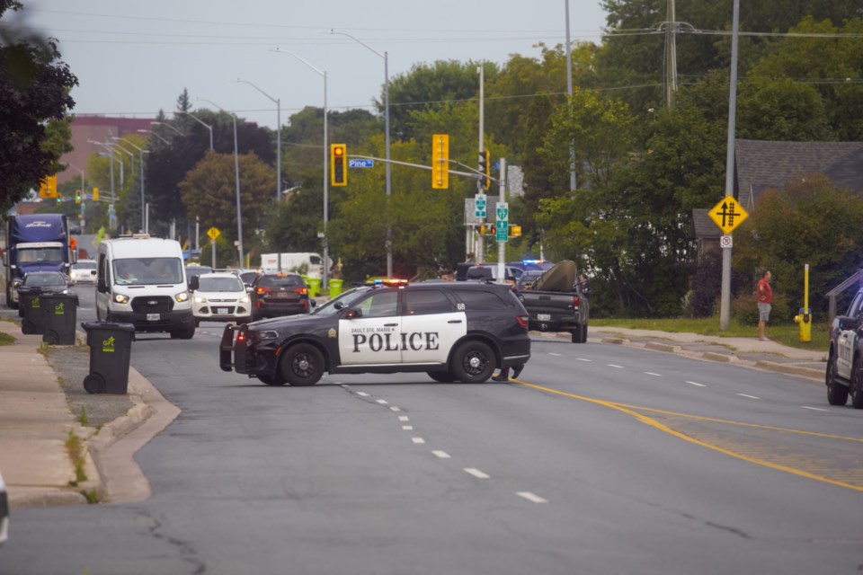 Police had a portion of Wellington Street East near Pine Street closed to traffic during an investigation on Tuesday, Aug. 22, 2023.