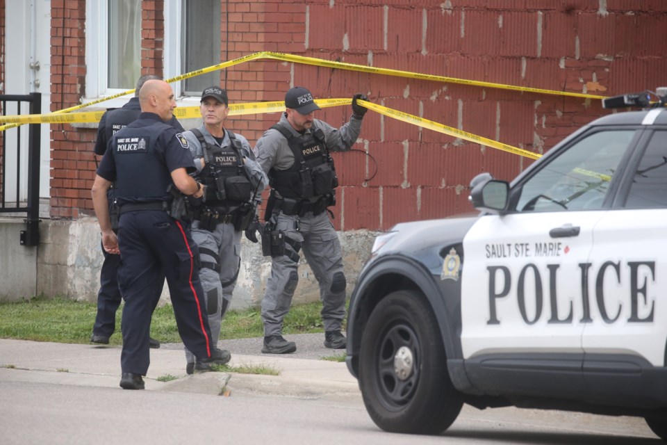 Sault Police investigate a homicide that occurred on John Street on Sept. 7, 2023. Police later named the victim as 22-year-old Taylor Marshall and a murder charge was laid against Steven Jones.