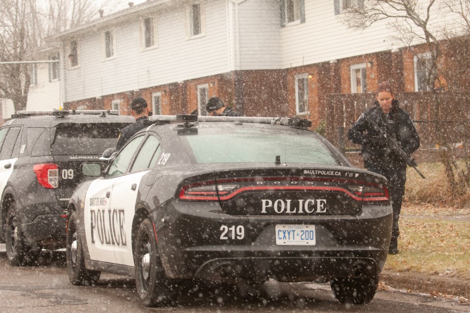 A police presence on Chapple Ave. on Tuesday, November 21, 2023