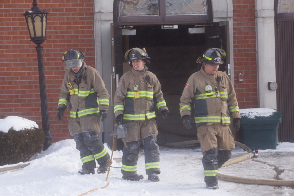 Sault firefighters respond to a call at Our Lady of Good Counsel church on Jan. 16, 2024.