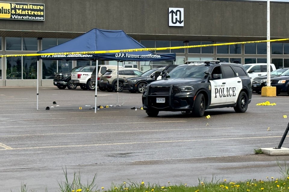 Scene on Sunday, May 12, 2024, the day after a police-involved shooting at a west-end plaza.