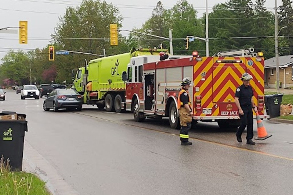 A fender bender at the corner of Shannon Road and Wellington Street East on May 22, 2024.