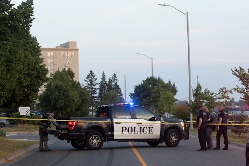 Sault Police on the scene of a serious incident outside Station Mall on Aug. 15, 2024.