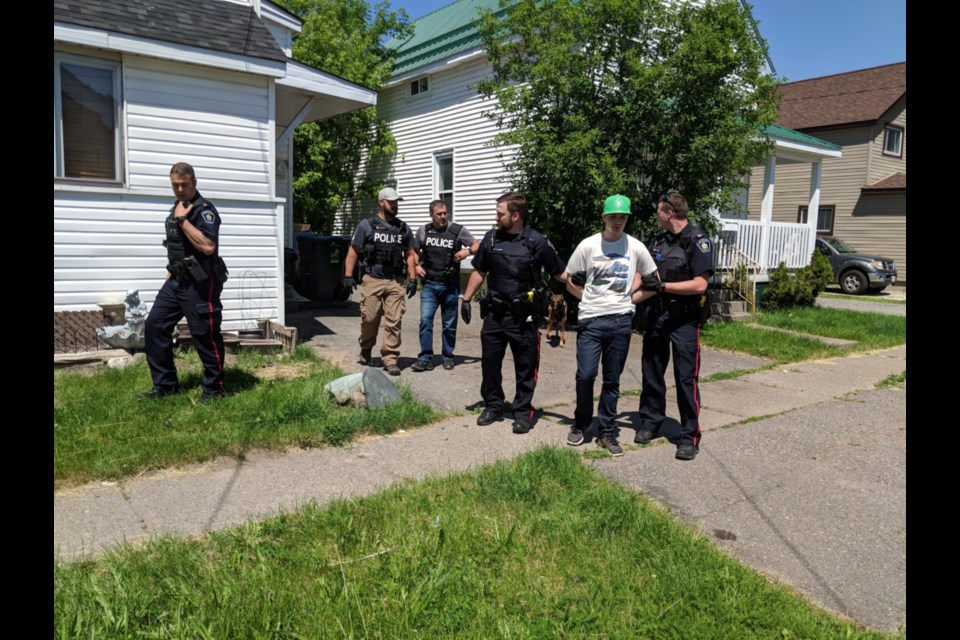 Sault Police arrest a crime suspect on Bloor Street West, July 2, 2019. Darren Taylor/SooToday