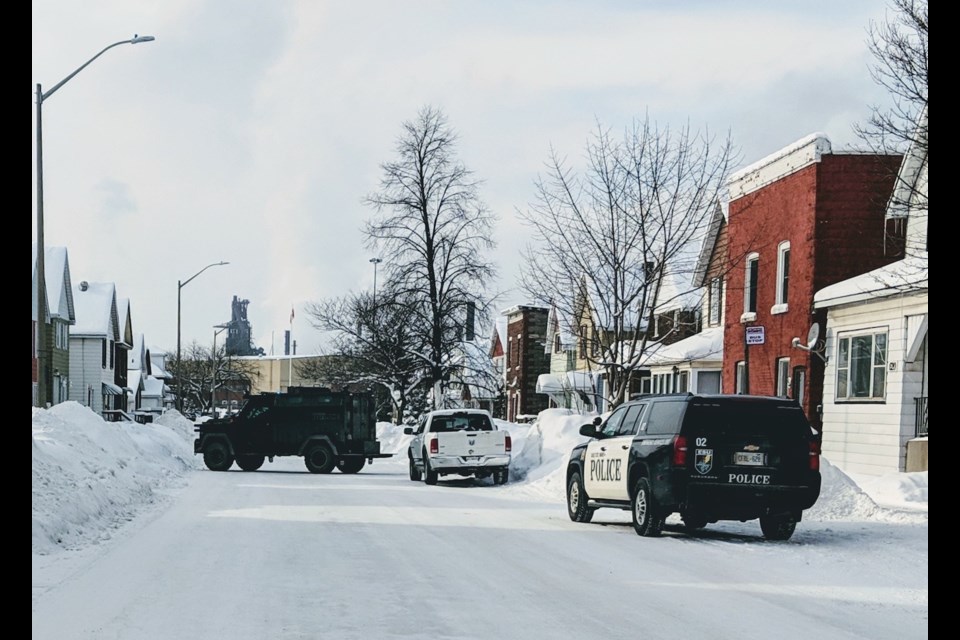 Sault Ste. Marie Police Service have Queen Street West closed for a firearm investigation. Carol Martin/SooToday