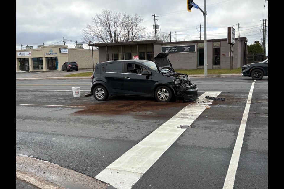 A two-vehicle collision slowed traffic on Thursday