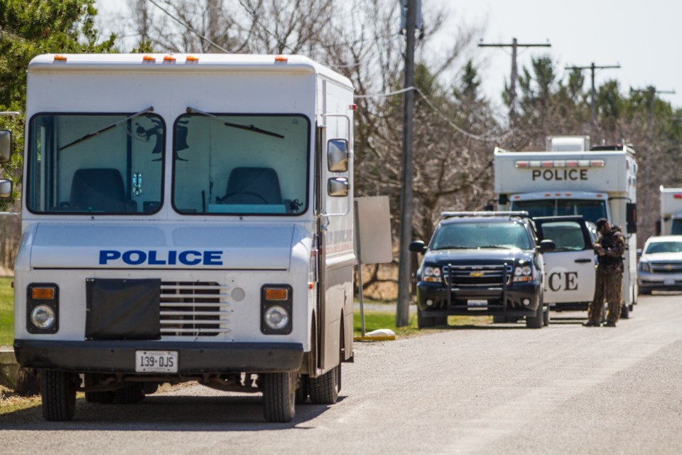 Sault Ste. Marie Police Service and Ontario Provincial Police held a tactical training exercise on Leighs Bay Road Tuesday, April 19, 2016. Donna Hopper/SooToday