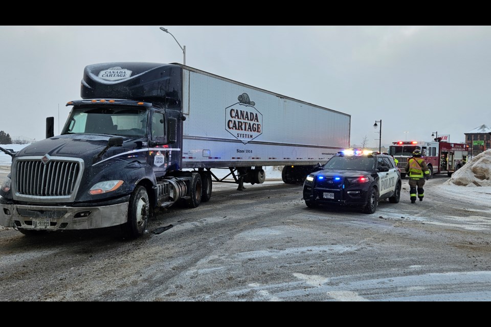 A collision involving a transport truck and SUV took place at the corner of Bay and Elgin at approximately 5 p.m., Feb. 4, 2025.