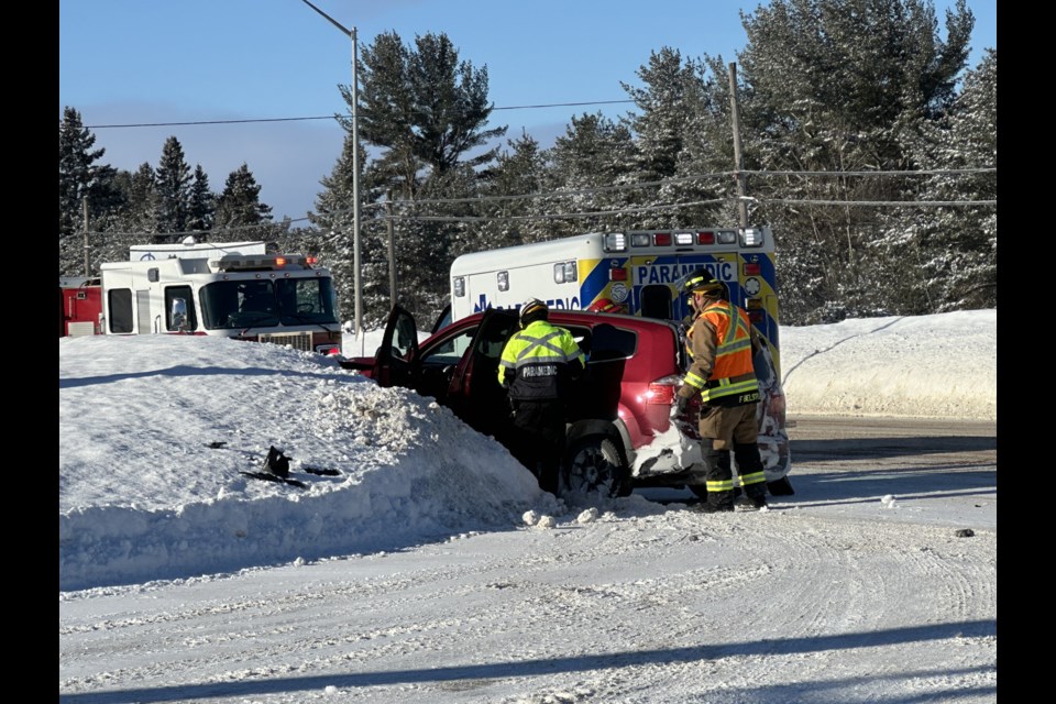 A two-vehicle collision slowed traffic on Wednesday morning