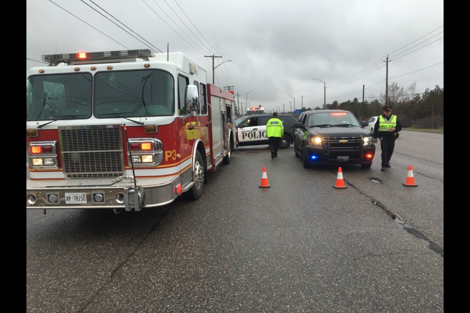 Police, firefighters and paramedics responded to a collision between an SUV and a large commercial vehicle on Tuesday, May 2, 2017. Darren Taylor/SooToday