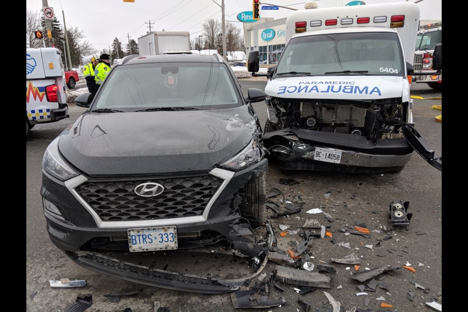 Scene of a collision involving an ambulance at Second Line and Peoples Road on Thursday, Jan. 30, 2020. Darren Taylor/SooToday