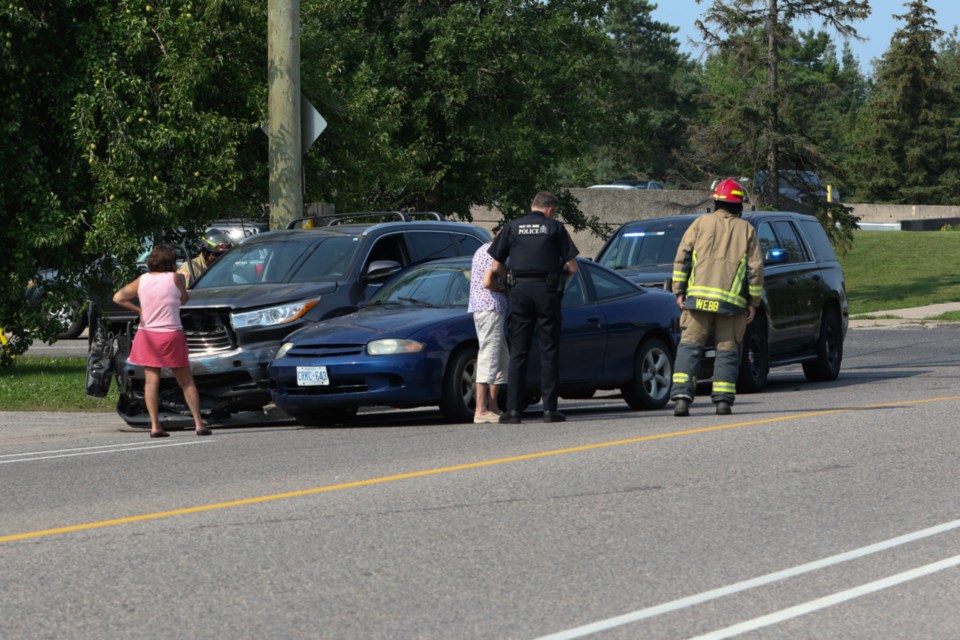 The scene of a collision at the intersection of Pine Street and MacDonald Avenue on Thursday, Aug. 19, 2021