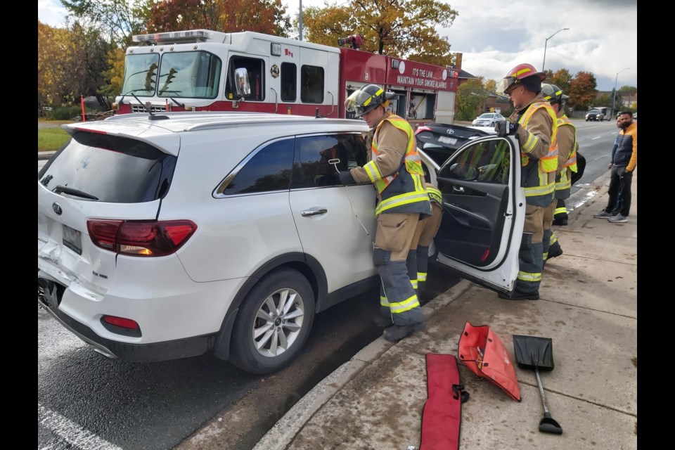 The scene of a collision at the intersection of Wellington Street East and Pine Street on Thursday, Oct. 20, 2022