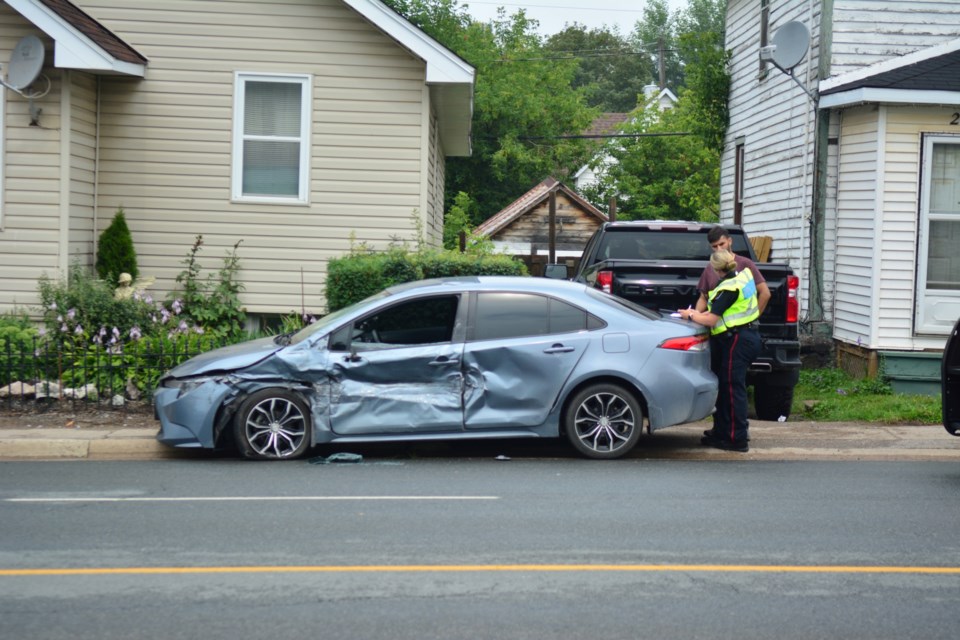 A crash involving multiple vehicles affected traffic near the bottom of the hill on Bruce Street on July 26, 2023.