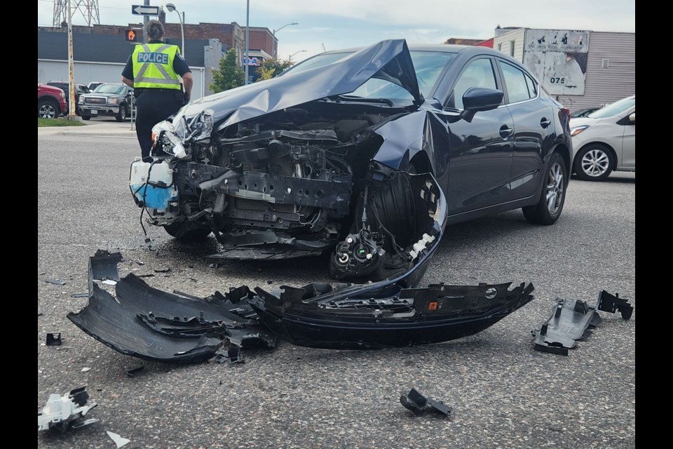 The scene of a collision that occurred today at the intersection of Bruce and Albert Streets