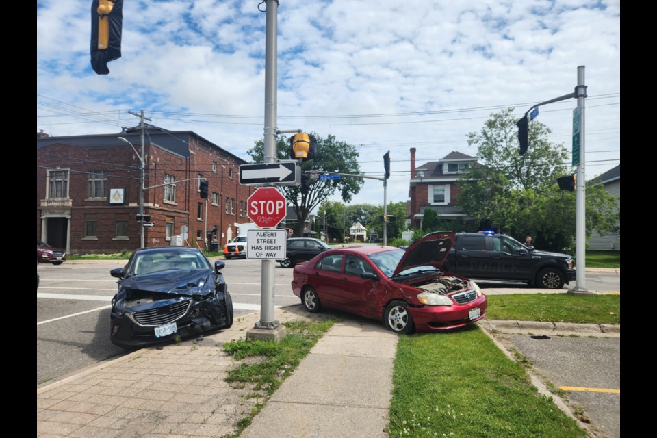 Police, fire and paramedics responded to a two-vehicle collision shortly after noon Monday. 