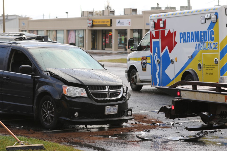 A two-vehicle collision happened on Great Northern Road between Willoughby and Tilley streets shortly after 3 p.m. Saturday.