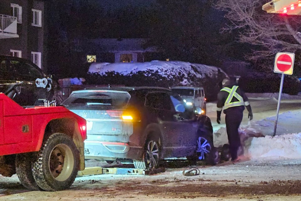 A two-vehicle collision slowed traffic along Wellington Street East near the corner of Huntington Park 