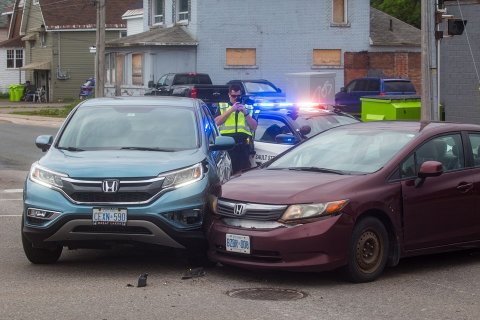 Vehicles collided this morning at Bruce and Wellington streets