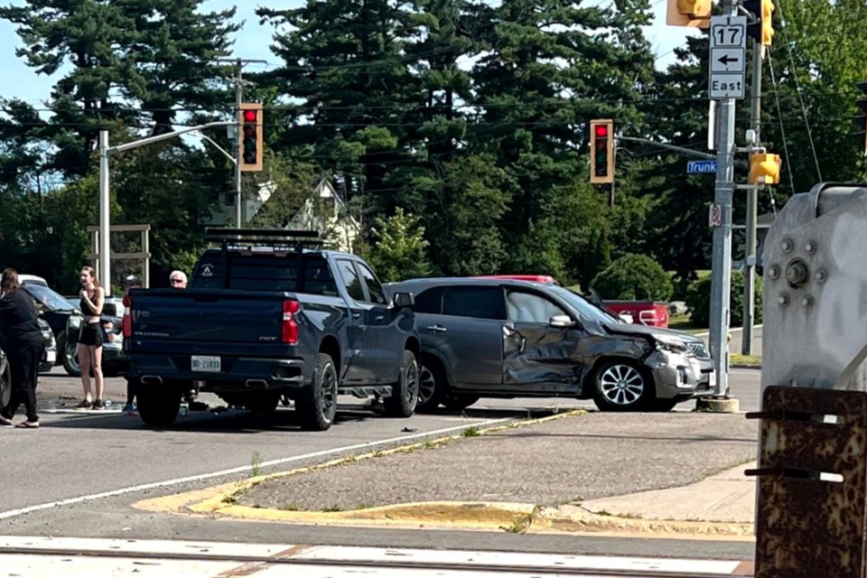 A multi-vehicle crash snarled traffic at the intersection of Trunk Road and Capp Avenue on Monday afternoon.