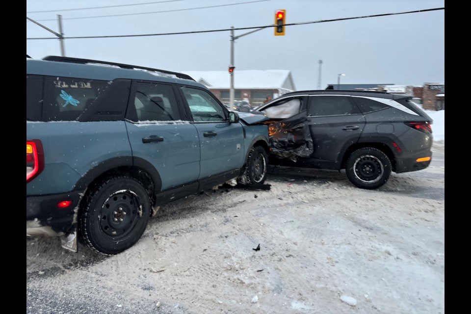 A two-vehicle collision slowed traffic on Monday shortly before 5 p.m. on Great Northern Road near Lukenda Drive