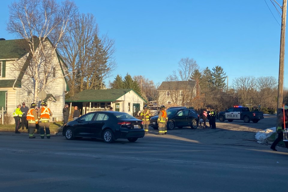 Two-vehicle collision at the corner of Pim Street and Borron Avenue.