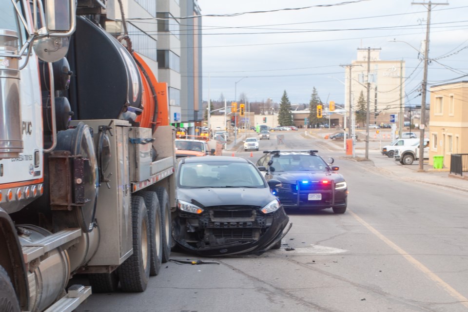 Sault Police have the northbound lane of Elgin Street closed north of Bay Street after a morning collision.