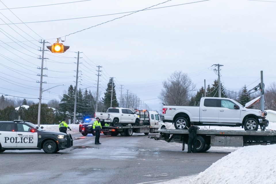 Second Line West was closed starting at around 12:30 p.m. on Tuesday while police investigate a two-vehicle collision