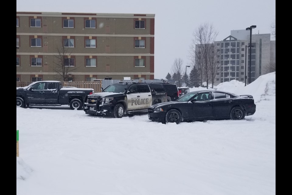 Heavy police presence at the Sleep Inn on Bay Street. James Hopkin/SooToday