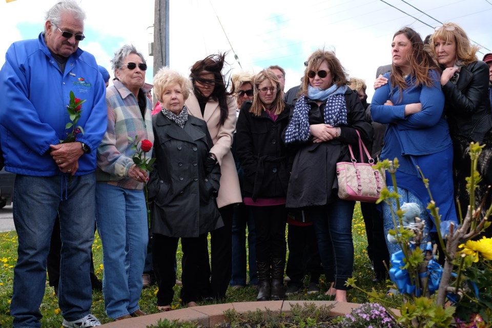 The friends, family, and coworkers of Const. Donald Doucet gathered for the 10th and last annual memorial service to be held in his honor on Saturday. Photo by Jeff Klassen for SooToday