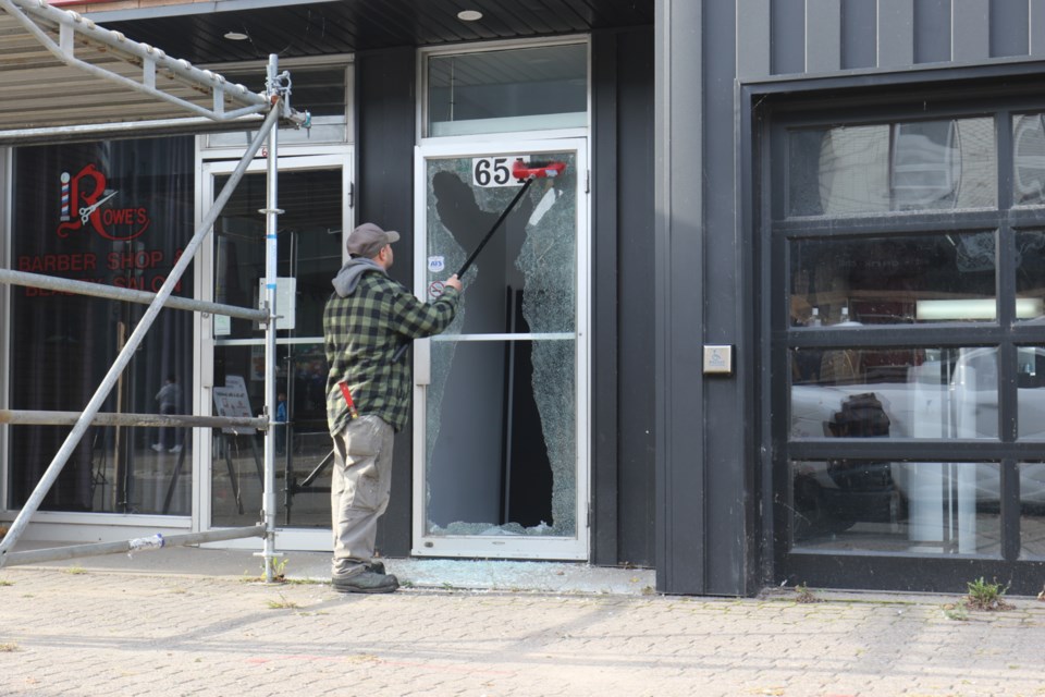 The front door to Loplops on Queen Street East was shattered on the morning of Oct. 12, 2024.  