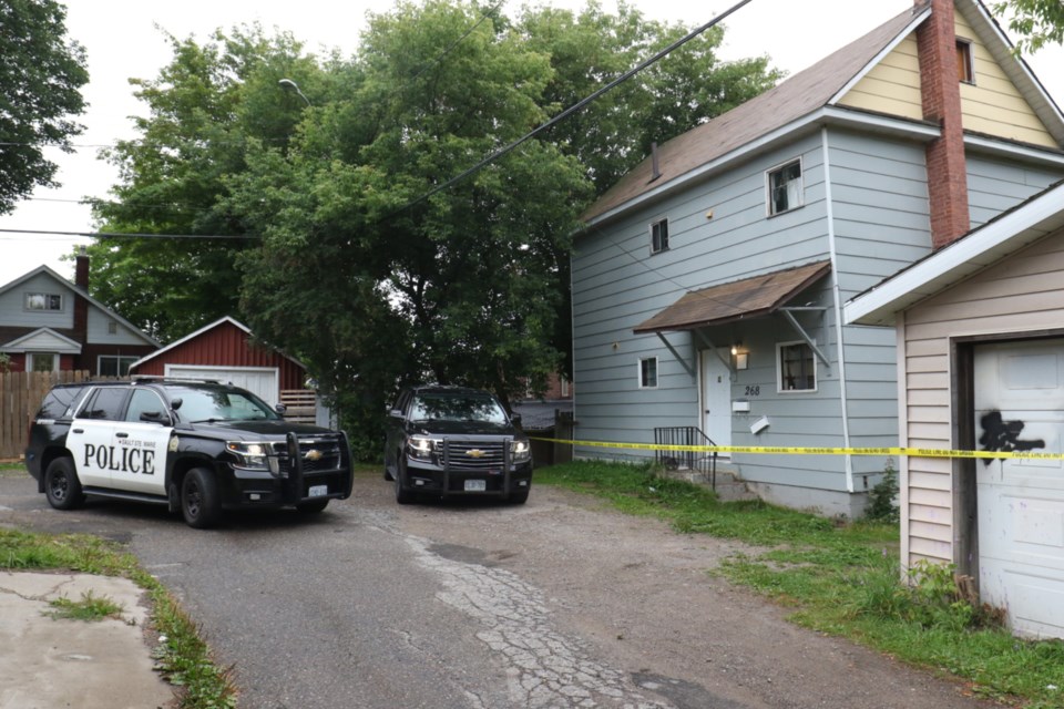 Sault Ste. Marie Police Service holds a scene in an alley behind the Bruce Street synagogue Sunday morning. 