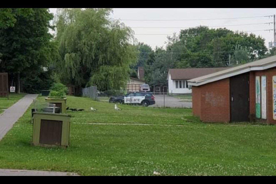 A Sault Ste. Marie Police Service vehicle was situated in the parking lot of Elim Tabernacle Monday and Tuesday. Sault Police confirms that it was holding a scene prior to executing a search warrant. 