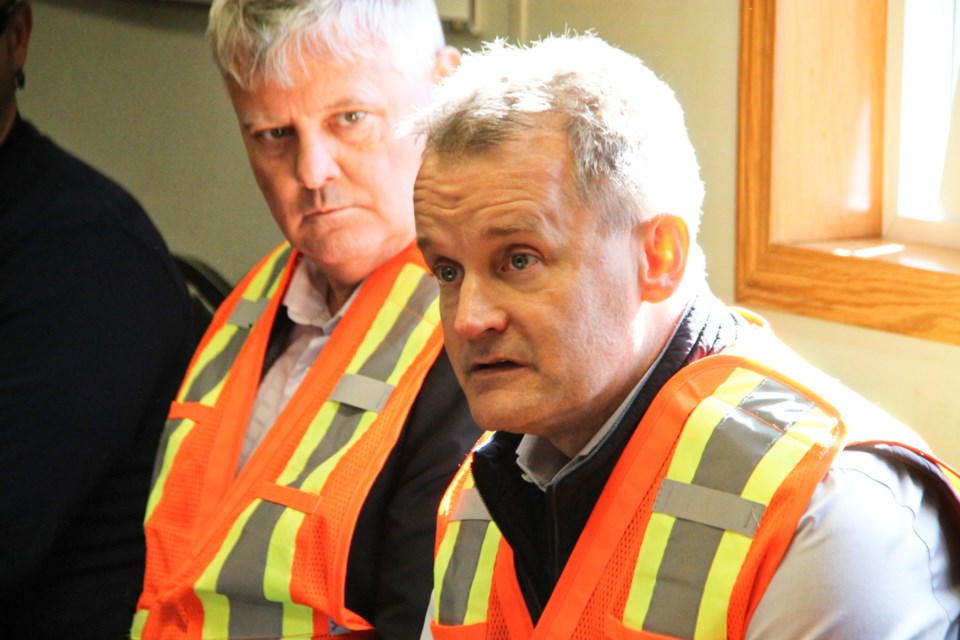 Seamus O'Regan, federal Minister of Labour meets with Algoma Steel employees accompanied by Sault MP Terry Sheehan, March 6, 2024.