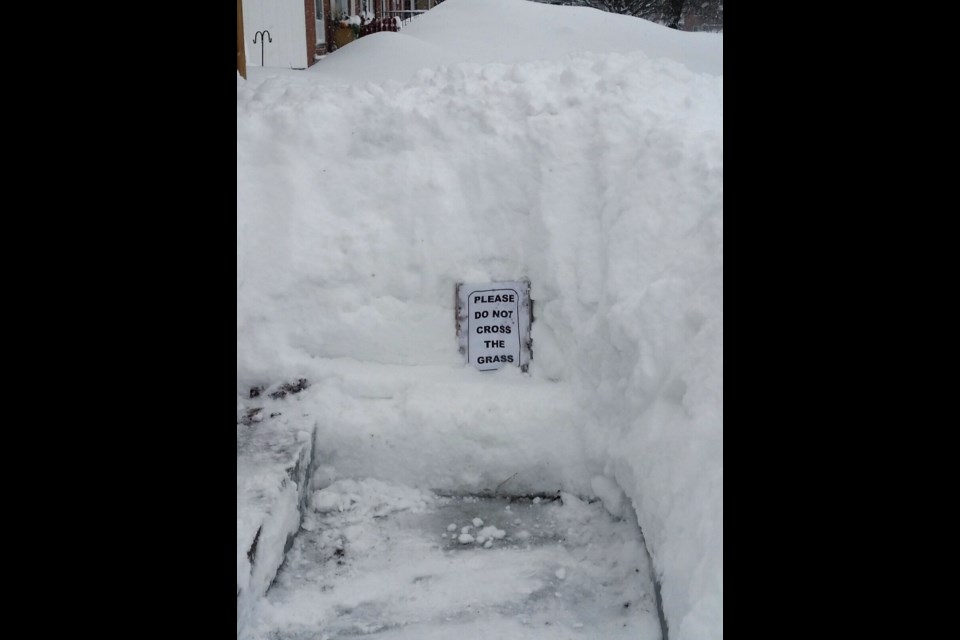 SooToday received the following message from loyal reader Jim regarding a humourous find in a pile of snow: 'When trying to dig out of last night's mess I found this buried under a lot of snow. Thought there was some humour to be seen here to help pass the winter blues.'