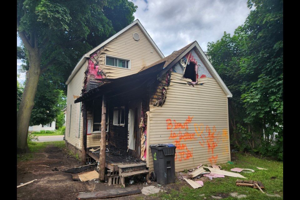 Sault Ste. Marie Fire Services responded to a report of a fire at 108 Albert St. E in the early morning hours of June 26. The vacant home is owned by DSPLN Inc., which lists insolvent landlord Aruba Butt as sole director. 