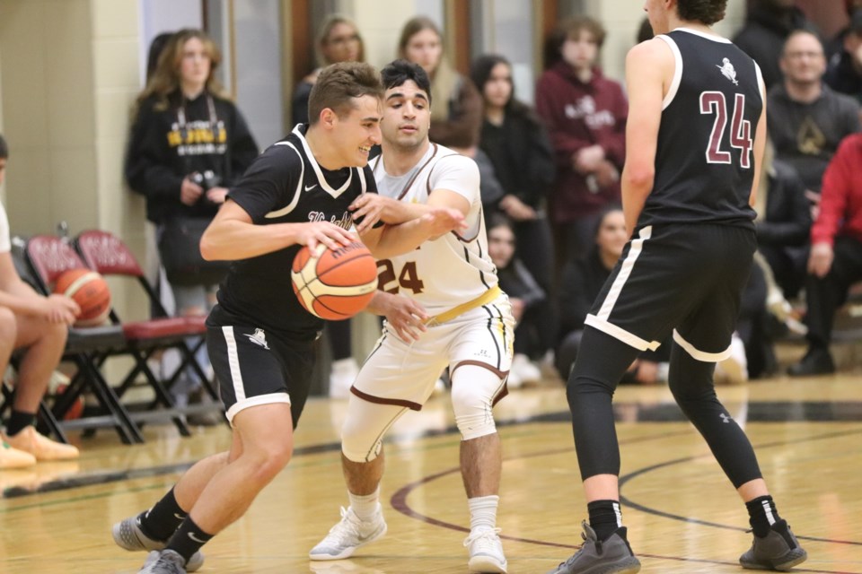 Senior boy's high school basketball action between the St. Mary's Knights and Korah Colts on April 11, 2022 at St. Mary's College.