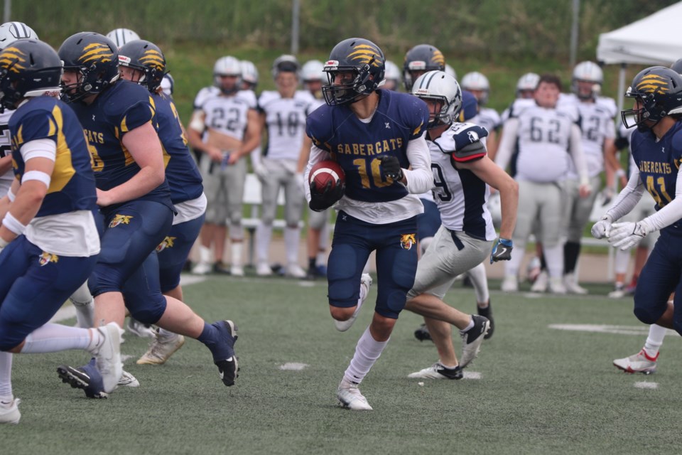 Varsity OSFL action between the Sault Sabercats and Sudbury Spartans at Superior Heights on June 10, 2023.