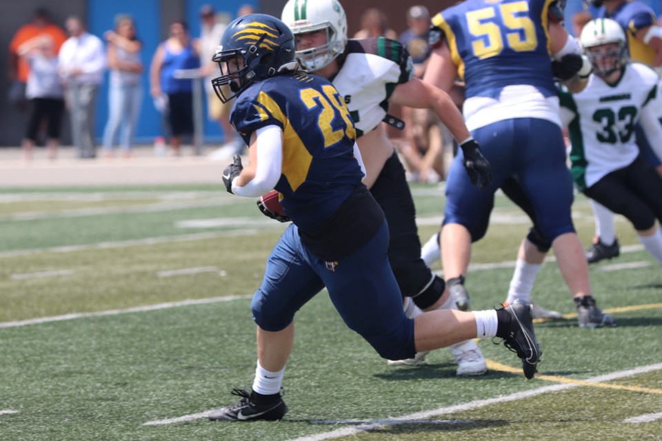 OSFL playoff action between the Sault Sabercats and Chatham-Kent Cougars at Superior Heights on July 22, 2023.