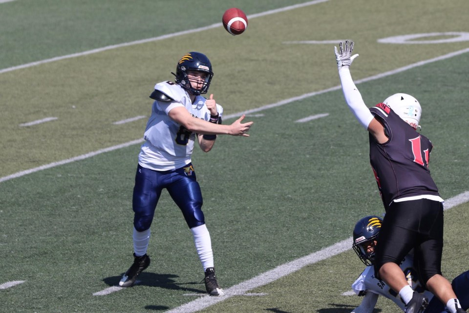 OSFL varsity action beween the Sault Sabercats and York Lions at Superior Heights on May 18, 2024.