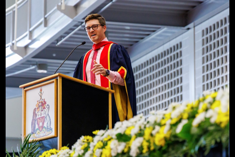 Kyle Dubas, president of hockey operations for the Pittsburgh Penguins, delivers the convocation address at his alma mater, Brock University, on Wednesday, June 14