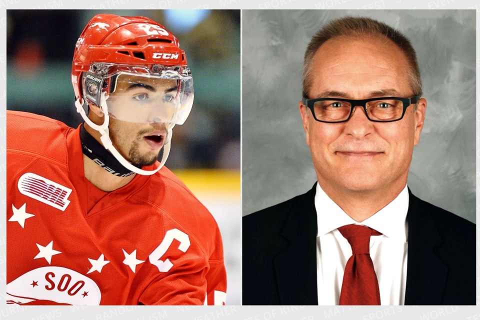 Former Soo Greyhounds captain and Edmonton Oilers defenceman Darnell Nurse (left) and Sault native Paul Maurice, head coach of the Florida Panthers.