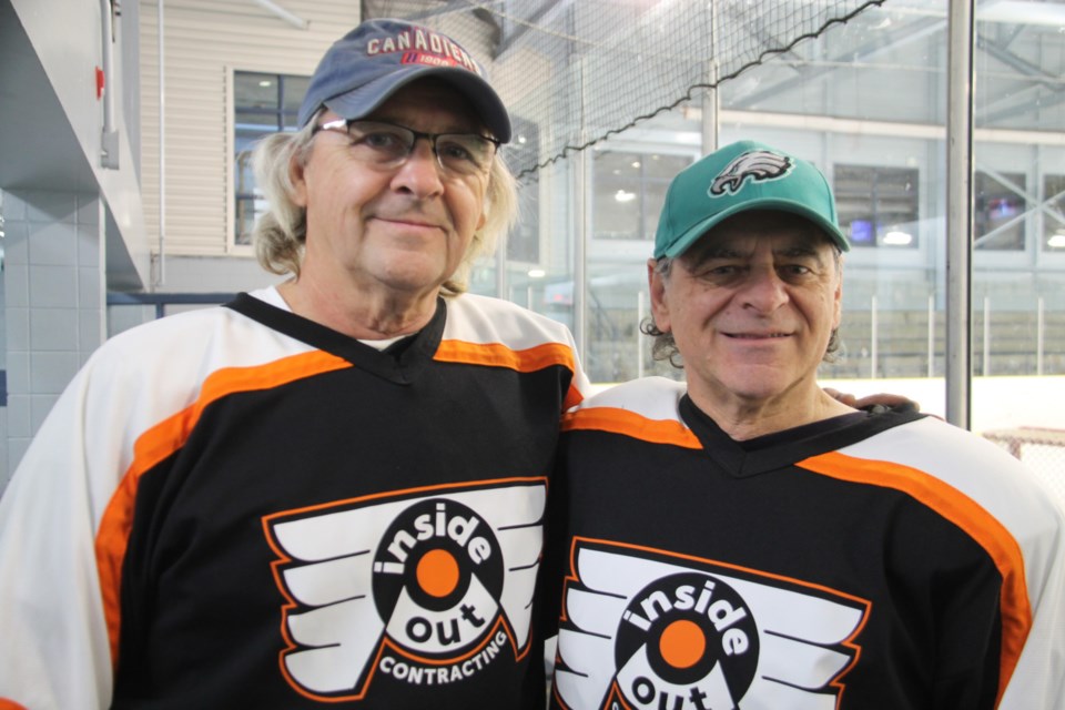 Joe Della-Savia and Gerri Longo at the Sault Senior Men’s Hockey League second annual Christmas Classic held at the John Rhodes Community Centre, Dec. 14, 2024. 