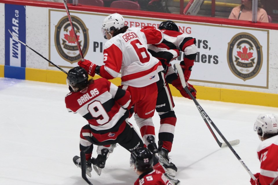 OHL action between the Soo Greyhounds and Ottawa 67's at the GFL Memorial Gardens on Oct. 13, 2023.