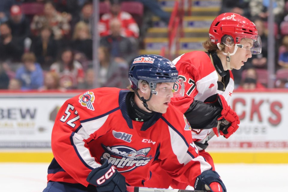 OHL action between the Soo Greyhounds and Windsor Spitfires at the GFL Memorial Gardens on Nov. 4, 2023.