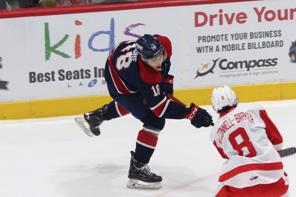 OHL action between the Soo Greyhounds and the Saginaw Spirit at the GFL Memorial Gardens on Dec. 31, 2023.