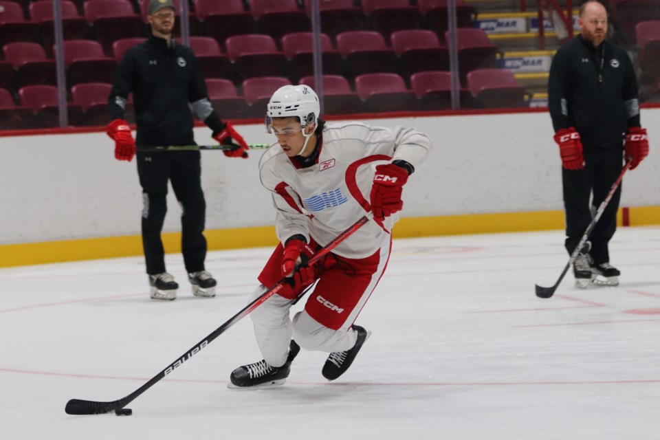 Action during day four of the Soo Greyhounds training camp at the GFL Memorial Gardens on Sept. 1, 2023.