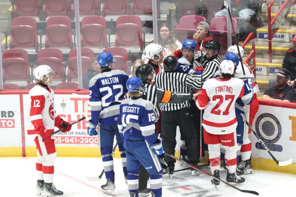 OHL exhibition play between the Soo Greyhounds and Sudbury Wolves at the GFL Memorial Gardens on Sept. 1, 2024.